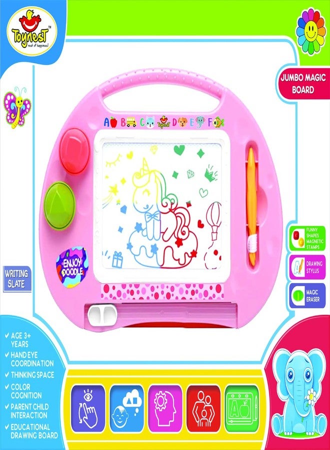 FRATELLI Acrylonitrile Butadiene Styrene Magic Slate For Kids/Pen Doodle/Pad/Erasable Drawing, Writing Learning Jumbo Magic Board Blue (Pink) - Image 2